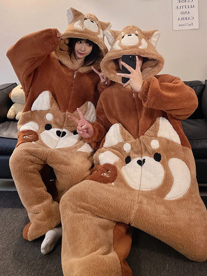 DAIMELU cartoon pajamas men's winter coral fleece flannel thickened warm male loungewear suit sleepwear one set girl nightwear