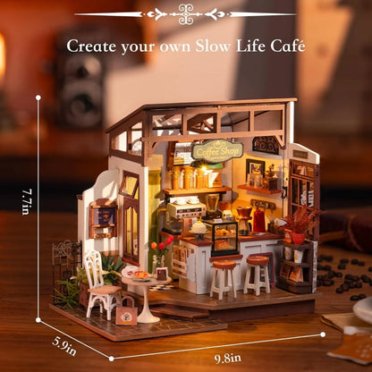Rolife DIY Miniature House Kit Flavory Café 3D Puzzle Dollhouse Building Model Kit with LED for Desk Decor Gift for Adult Friend