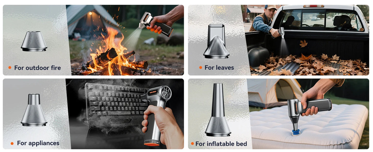 WOLFBOX MF200 Electric Air Duster Air Blower-320g Wind Pressure, Rechargeable 3-Gear Brushless Motor for Car/PC/Home/Outdoor