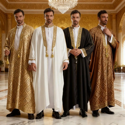 Islamic Men Kimono Woolen Sweater Eid Al Fitr Ramadan Muslim Dress Saudi Arabian Embroidered Robe