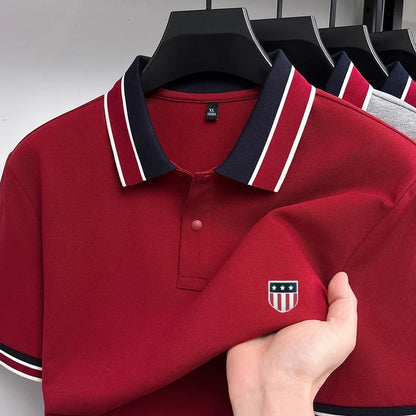Hot-Selling Man Pullover Short-Sleeved Polo Shirt Striped Design Lapel Button High Quality Stamp Daily Commute New Mens Clothing