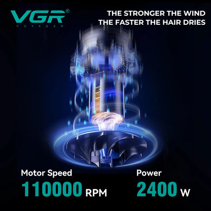 VGR Hair Dryer Professional Hair Dryer Machine Negative Ion Air Blower BLDC Motor 110000 RPM Hair Salon for Household Use V-469