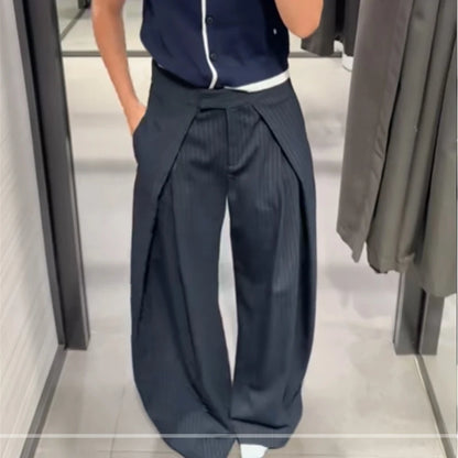Women's Baggy Pants Woman Trousers Striped Wide Leg Pants Ladies Fashion Casual y2k Pants 2025 Autumn Elegant Pleated Long Pants