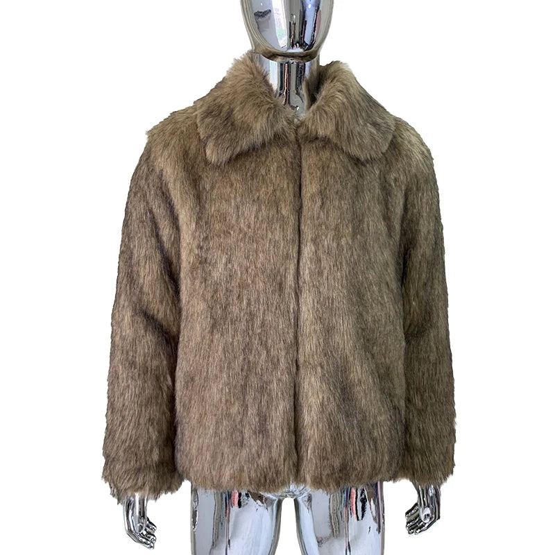 Nerazzurri Winter Short Thickened Warm Soft Hairy Shaggy Fluffy Faux Fox Fur Coat Men Long Sleeve Turn-down Collar Fluffy Jacket