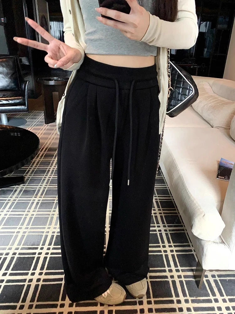 High Waist Wide Leg Sport Pants Women Loose Lazy Style Spring Autumn Casual Straight Long Trousers Comfortable High Waist