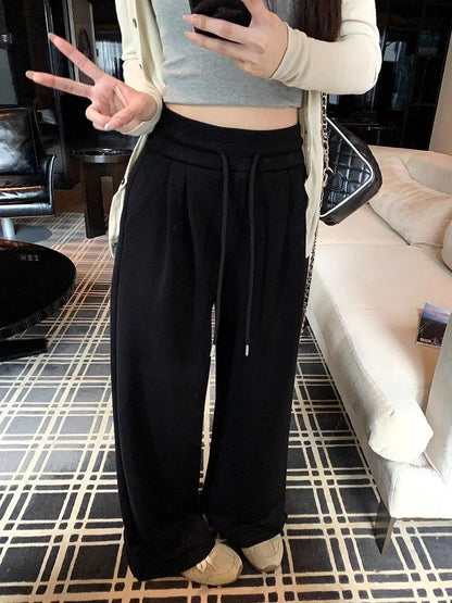 High Waist Wide Leg Sport Pants Women Loose Lazy Style Spring Autumn Casual Straight Long Trousers Comfortable High Waist