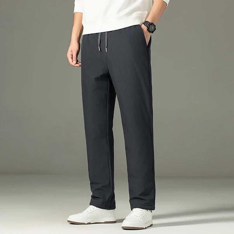Men's Thickened Lamb Velvet Cotton Pants Autumn Winter Casual Trousers Windproof Coldproof Warm Fleece Lined Long Pants