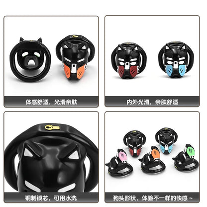 6 Colors Dog Head Chastity Cage Cosplay Devices with 6 Size Cock Rings SM Penis Training Gay Anti-Cheating Adult Toys for Men18+