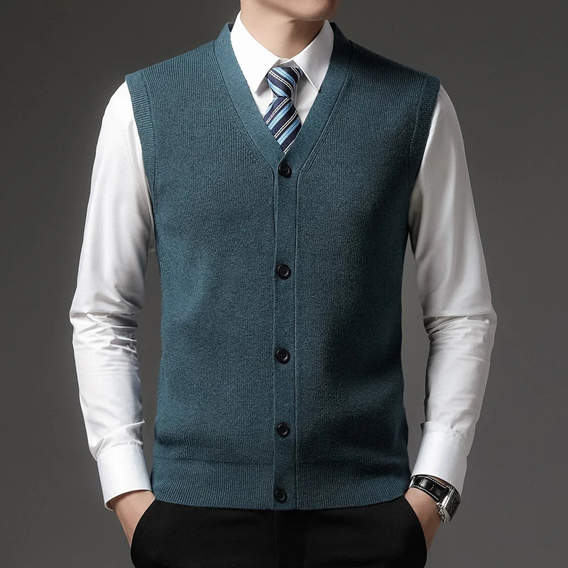 Level 4 Super Anti-pilling Top Grade Pleuche New Winter V Neck Woolen Fashion Brand Knit Cardigan Casual Sweater Vest Sleeveless