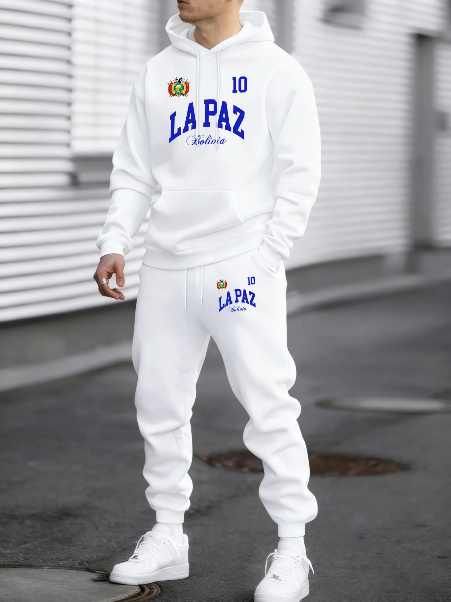 Lapaz Bolivia Emblem Printed Comfy Street Hoodie Winter Fleece Casual Sweatshirts Long Pants Sets Man Basics All-Match Sweatpant