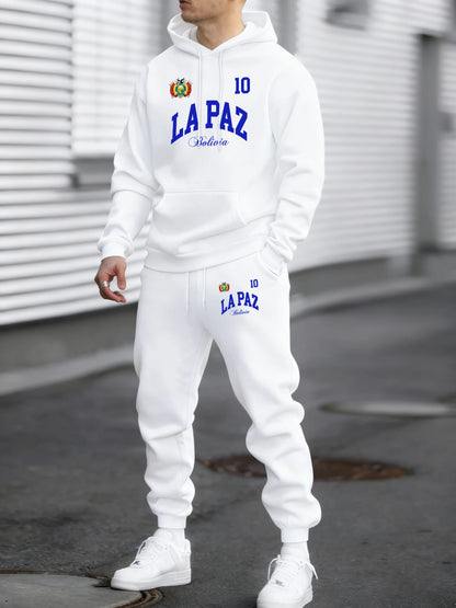 Lapaz Bolivia Emblem Printed Comfy Street Hoodie Winter Fleece Casual Sweatshirts Long Pants Sets Man Basics All-Match Sweatpant