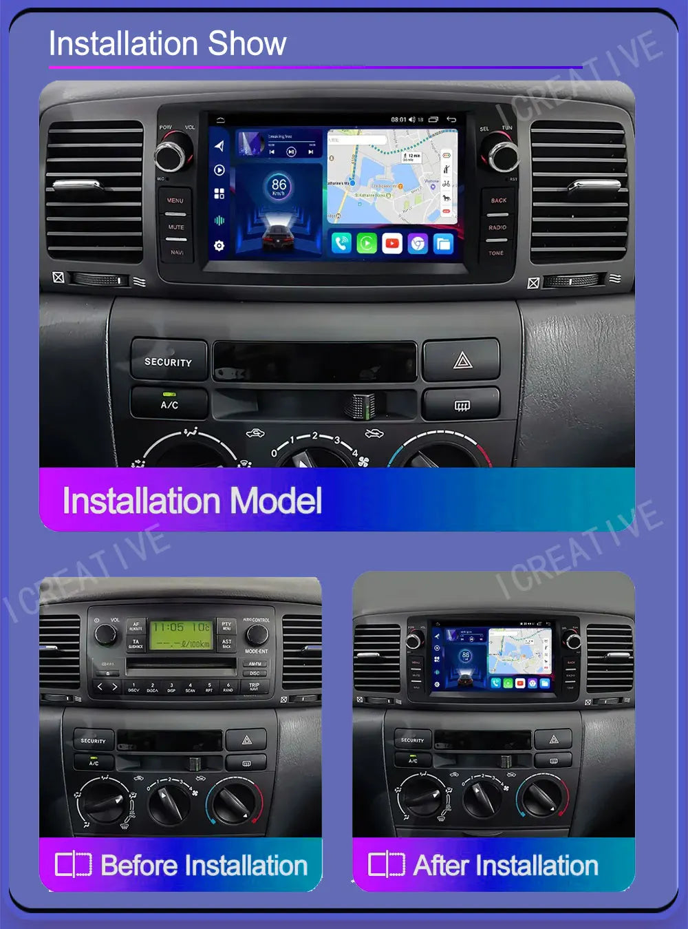 Car Radio Android For Toyota Corolla E120 2003-2006 BYD F3 Carplay Multimedia 7'' Player 2Din Autoaudio Head Unit Navigation GPS