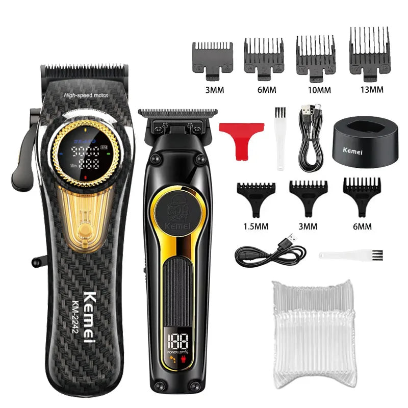 Kemei Rechargeable Hair Clippers kit Professional DLC Blade Electric Trimmer Men Barber Cordless Shaver KM-2242 KM-2351 KM-3209