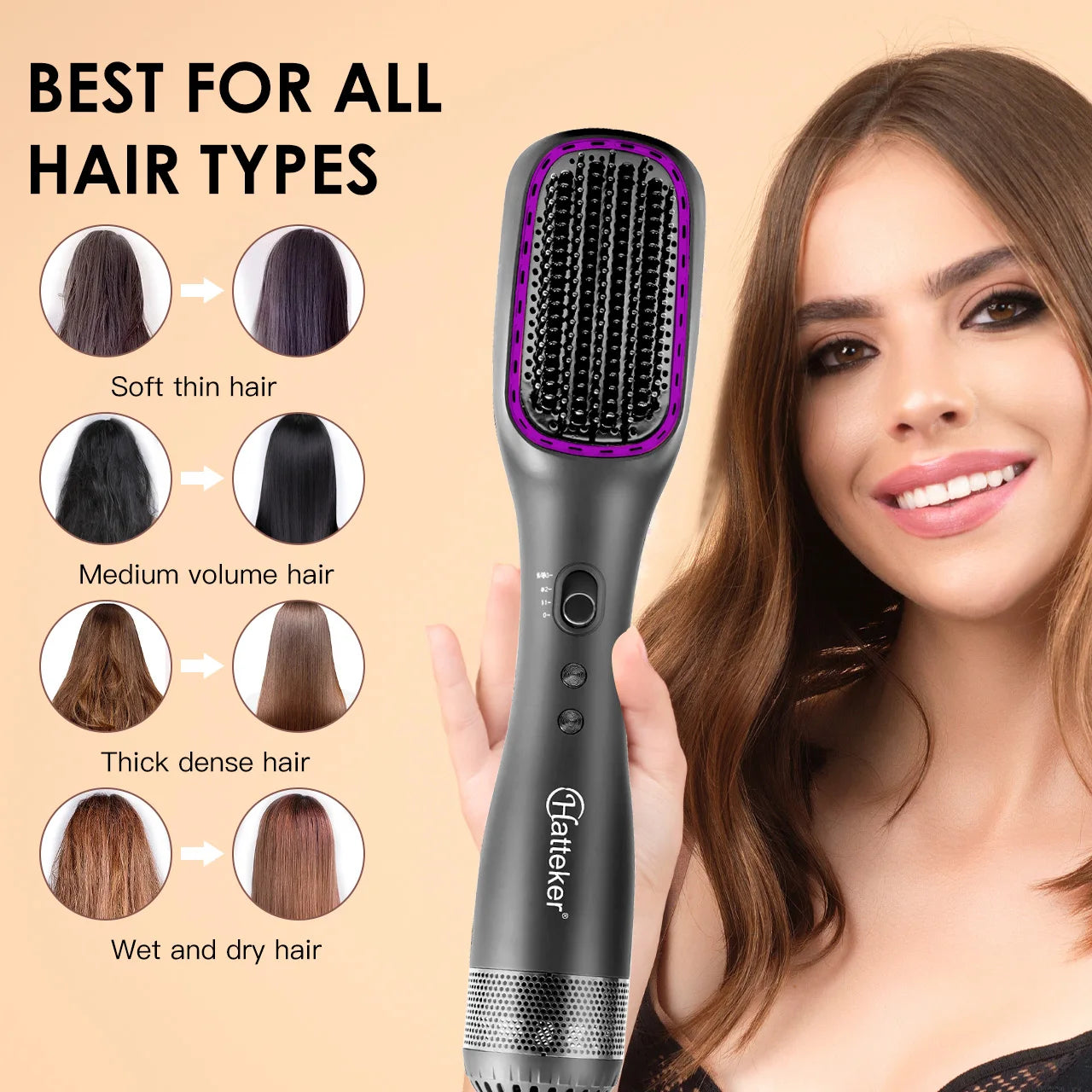 Hatteker EU Hot Air Comb Styling Comb for Straight Curly Electric Air Brush Women Anion Heating Comb Hair Straightening Brush