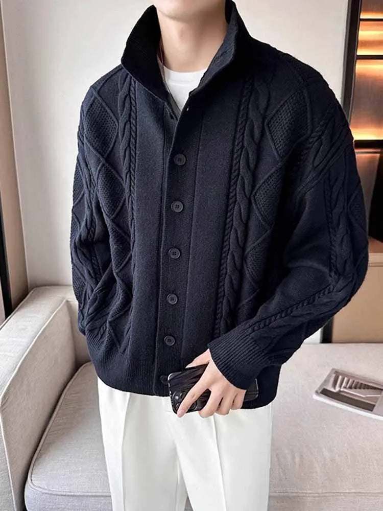 Cashmere knitted cardigan jacket men's spring and autumn high-end jacquard casual men's sweater new