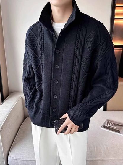Cashmere knitted cardigan jacket men's spring and autumn high-end jacquard casual men's sweater new