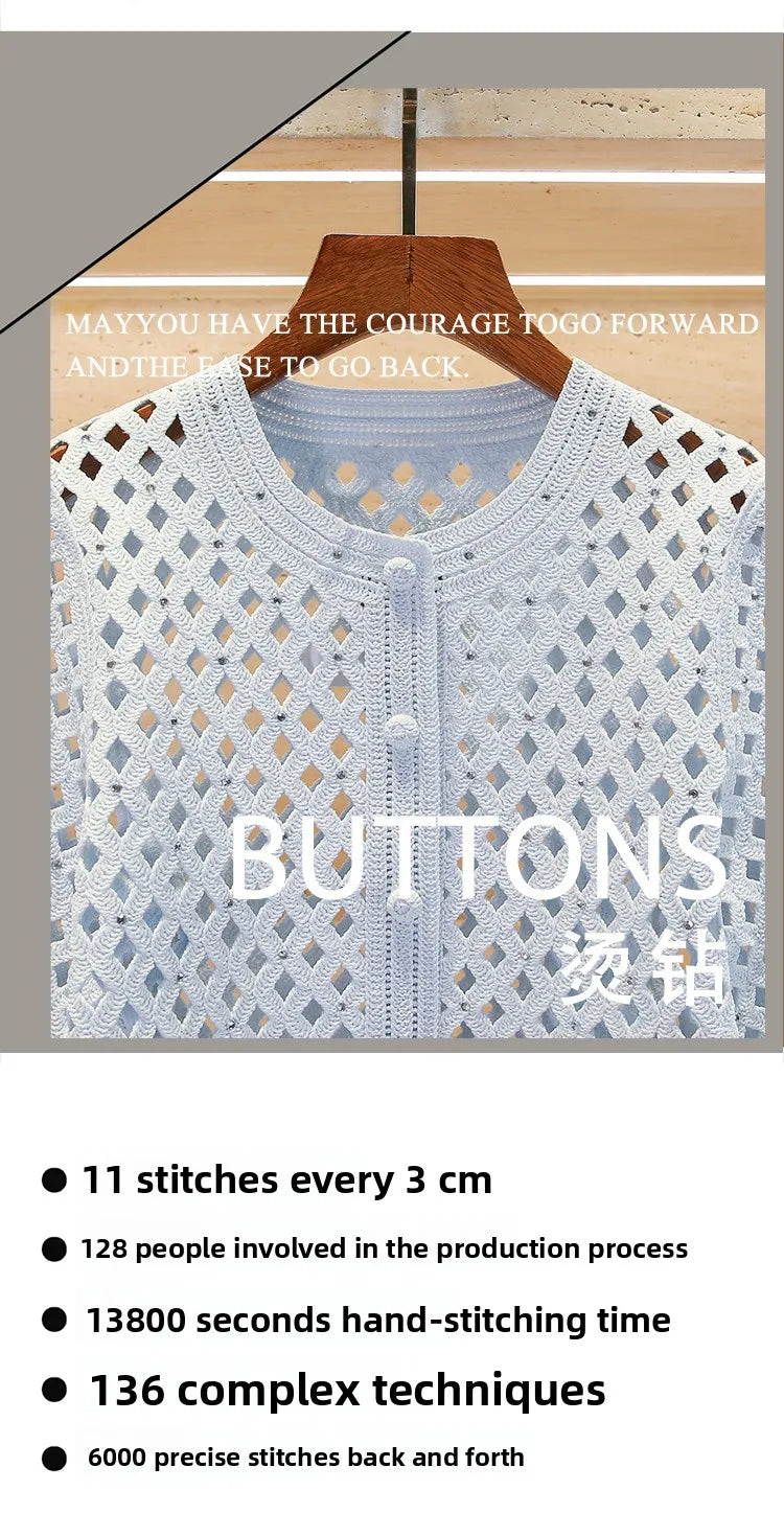 M Home Nan You High End Women's Spring 2026 Lantern Sleeve Rhinestone Knitted Jacket Strap Dress Set Fashionable Commute Style