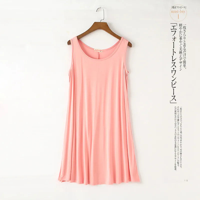 Loose Modal Summer Dr Women's Vest Dr plus Size Large 200 Pou Wearable Base Layer Korean Sle round Ne Midi Dr