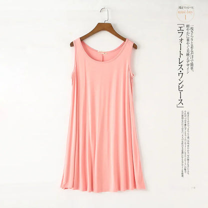 Loose Modal Summer Dr Women's Vest Dr plus Size Large 200 Pou Wearable Base Layer Korean Sle round Ne Midi Dr