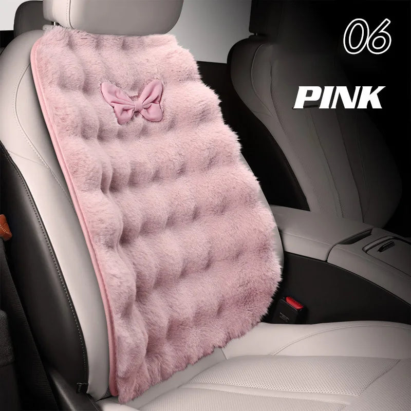 Winter Plush Car Seat Cover Bowknot Fashion Cute Women's Automotive Interior Protector Steering Wheel Warm Cushion Car Pillow