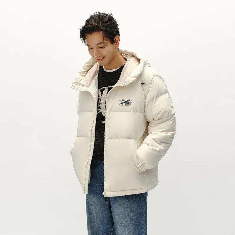 Semir Down Jacket Men Winter 80% Down Fill Loose Hooded Outerwear Textured Street Trendy Letter Printed Top Men'S Clothing