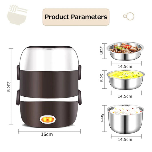 Electric Lunch Box Three layers Stainless Steel Heating Rice Office Worker Plug In Electric Heating Thermal Insulation Lunch Box
