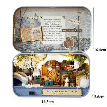 DIY Time Message Box Miniature Dollhouse Kit with LED Light Wooden Assembled Model Handmade Craft Puzzle Toy for Birthday Gifts