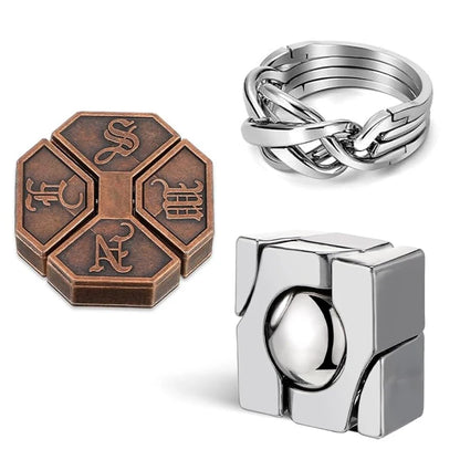 3PCS Classic IQ Magic Baffling Metal Brain Teaser Disentanglement Puzzles Mind Challenge Games Kids Adults Educational Gifts