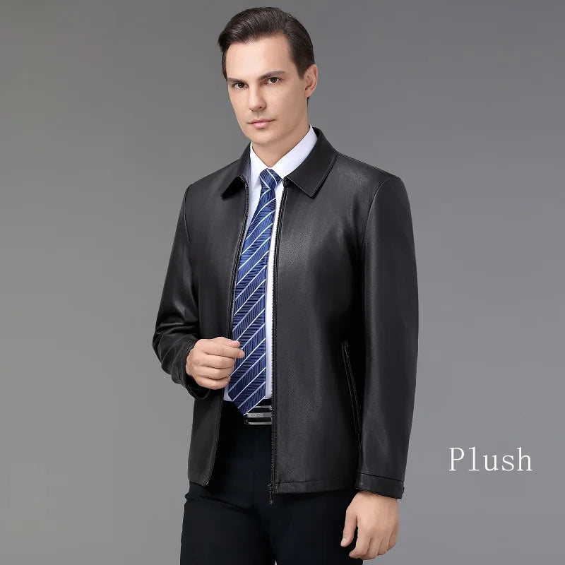 Haining genuine leather jacket men's lapel leather jacket autumn and winter sheepskin top men's casual wear plus velvet