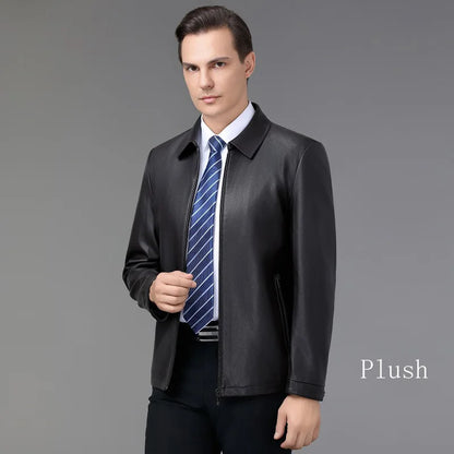 Haining genuine leather jacket men's lapel leather jacket autumn and winter sheepskin top men's casual wear plus velvet