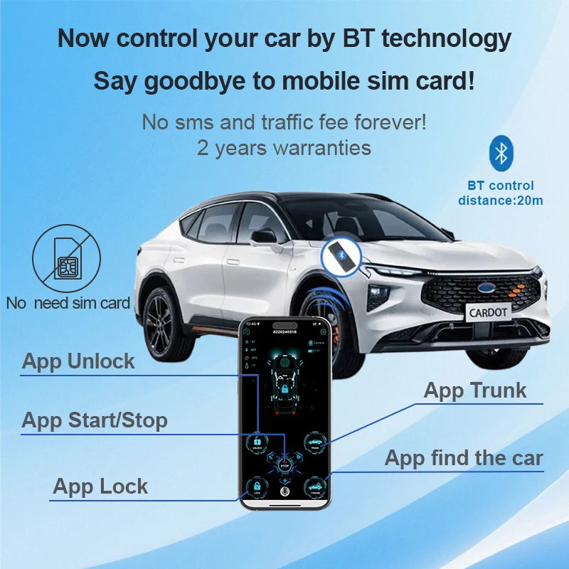 CARDOT BT Digital Key Smart Phone App Car Alarm System Auto Security Keyless Entry Ignition Start Stop Engine