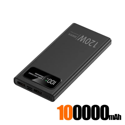 200000mAh Ultra Capacity 120W Super Fast Charging LED Digital Display Mobile PowerBank Portable External Battery For IPhone