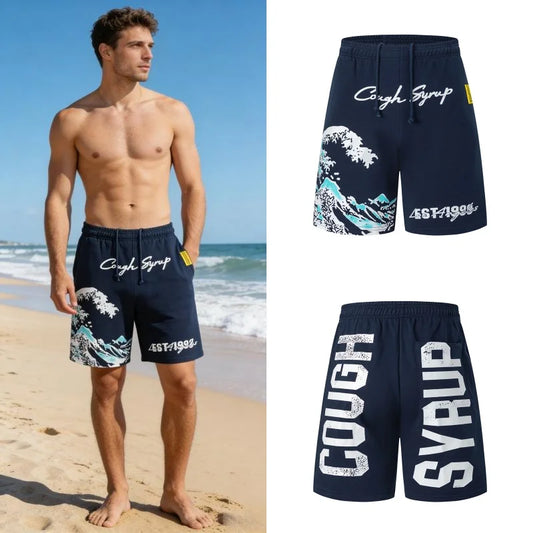 2026 New That's A Awful Lot of Cough Syrup Men's Casual Shorts Snow Mountain Print Shorts Loose Casual Beach Shorts