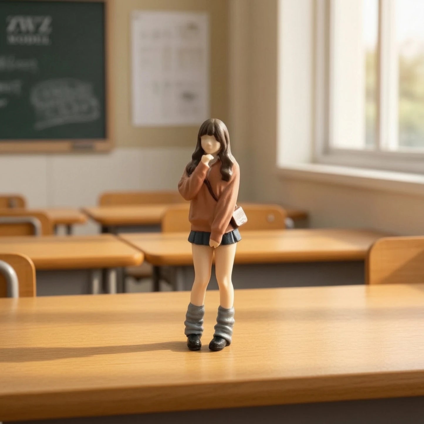 School Girl Miniature Hand-Painted 3D Printed Figurine for Hobbyists, Diorama, Model Scene