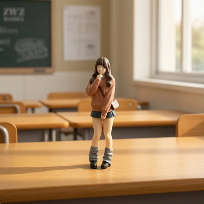 School Girl Miniature Hand-Painted 3D Printed Figurine for Hobbyists, Diorama, Model Scene