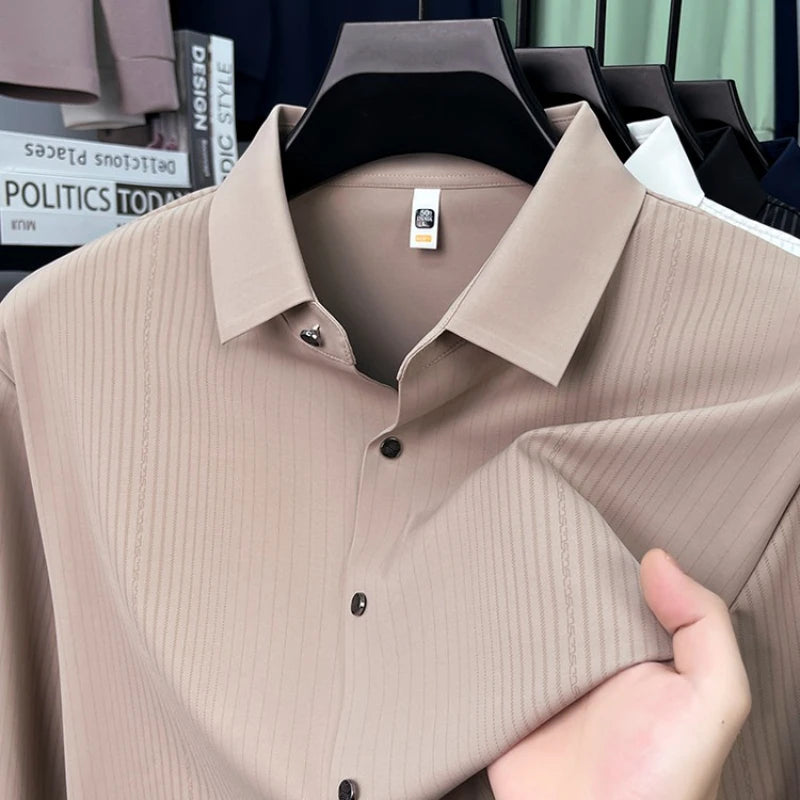 Men's Stretch Stripe Shirt - Elegant Slim Fit Long Sleeve for Business Casual | Wrinkle-Resistant Office-to-Commute Wear M-4XL