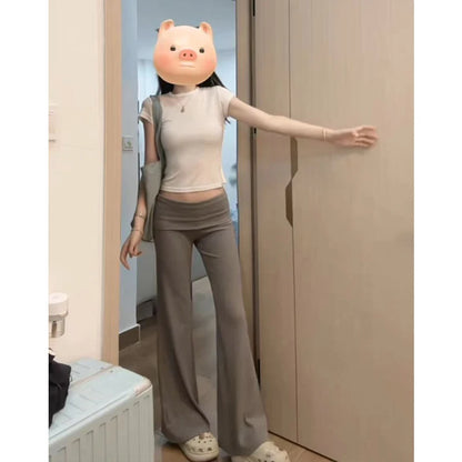 Gray Comfortable Loose Feeling Micro Flared Casual Pants Women's Spring Summer New Elastic Slimming Sports Yoga Floor-Length ...