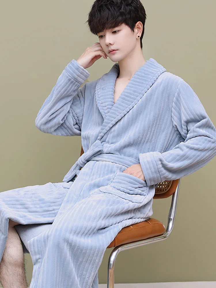 Thiened Coral Fce Men's Batobe Winter Pyjamas Flannel Robe Large Size Morning Robe Fce Home Clothes Polyester Fiber