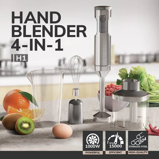 Hand Immersion Blender Powerful 4-in-1,Stainless Steel Stick Food Mixer,700ml Mixing Beaker,500ml Processor,Whisk