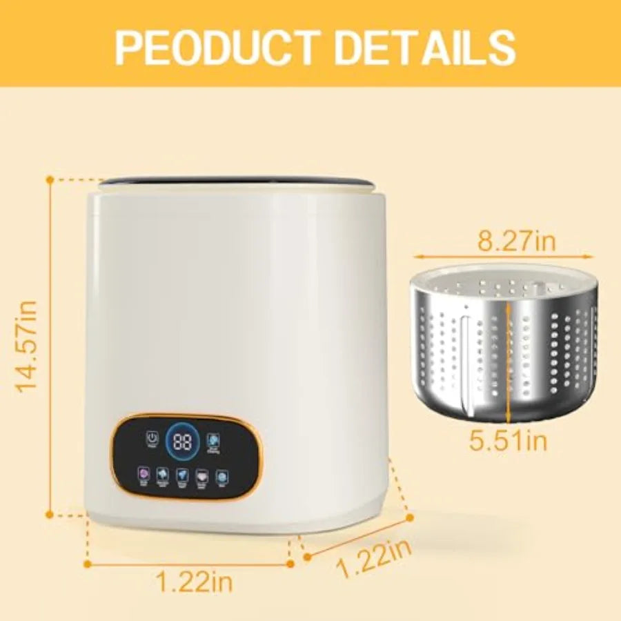 Portable fully automatic washing machine for apartments, dorms, RVs travel; ABS plastic body; white; 9L capacity, LCD touch con