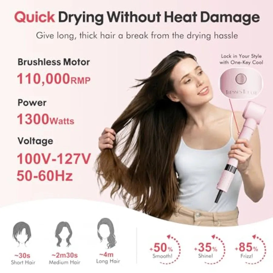 6 in 1 Blow Dryer Brush Set Grey/ Blind Boxes, Powerful Hair Dryer Brush with Auto-Winding Curl L/R, Fast Drying, Smooth Blowou