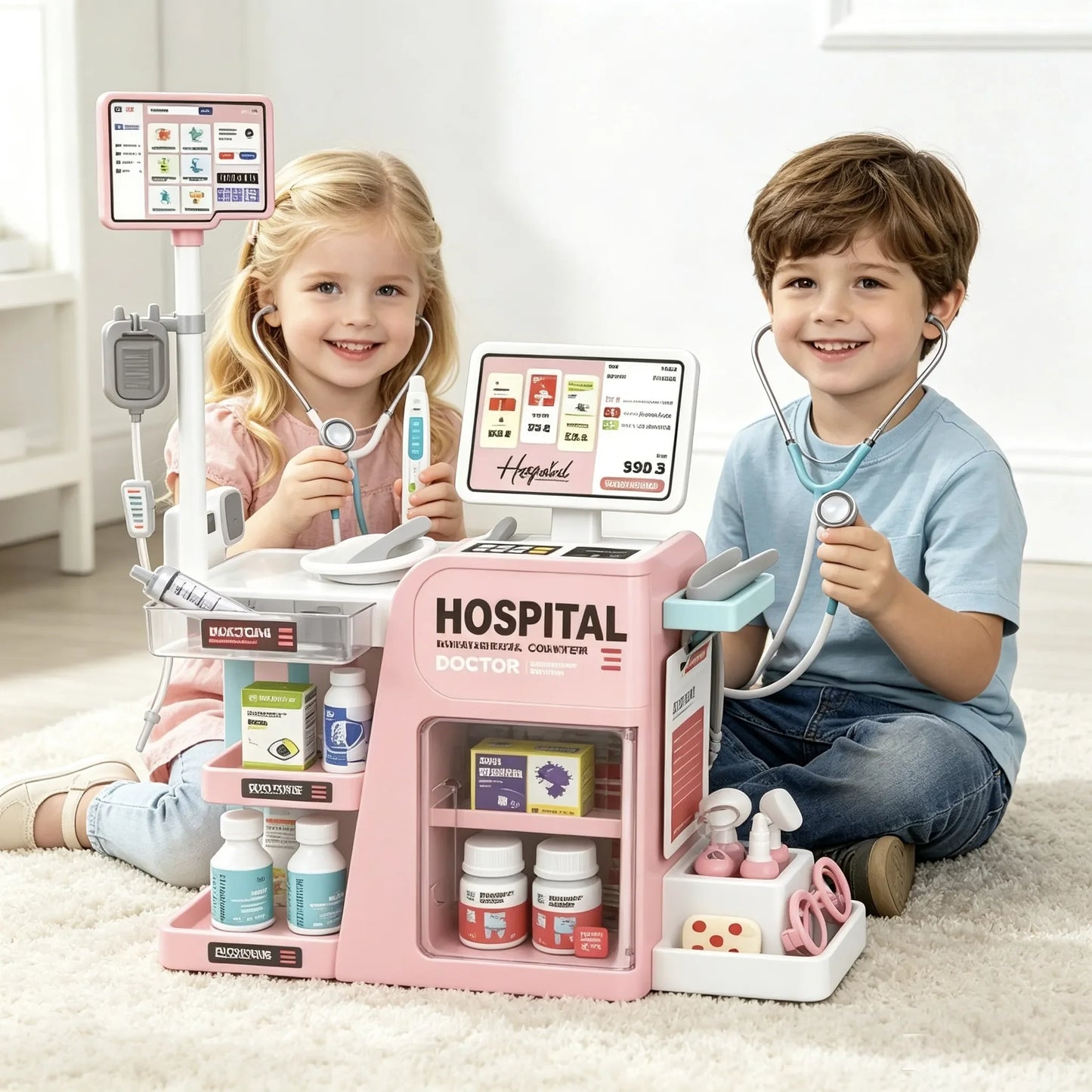 Kids Doctor Hospital Playset, Pretend Medical Station Toy, Doctor Tools, Nurse Play Gift Boys Girls Ages 3+
