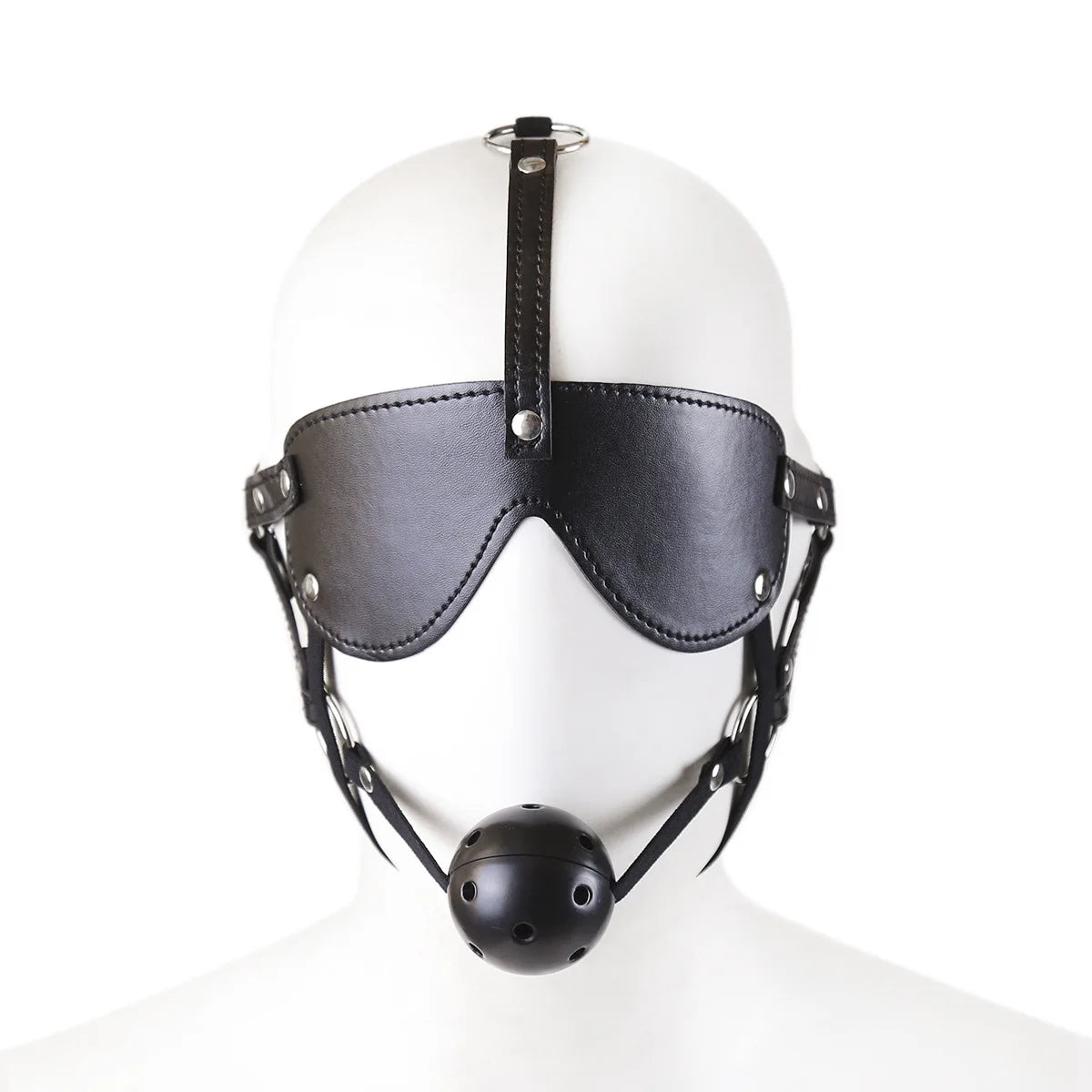 PU Leather Harness Face Mask Cool Black Headgear BDSM Bondage Restraint Muzzles Ball Mouth Gag Sex Toys for Couples Adult Games
