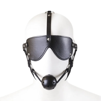 PU Leather Harness Face Mask Cool Black Headgear BDSM Bondage Restraint Muzzles Ball Mouth Gag Sex Toys for Couples Adult Games