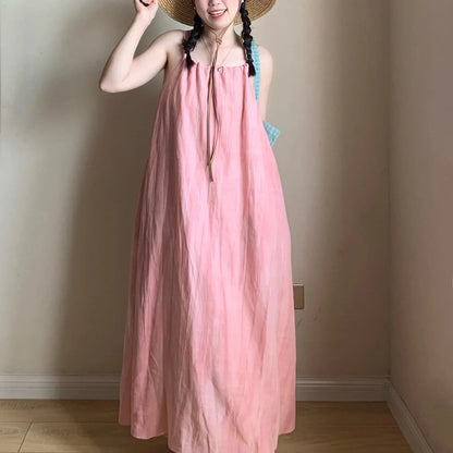 Summer Pink Strapless Maxi Dress Women's Loose plus Size Casual Slimming Skirt Sleeveless Long Dress Holiday Style