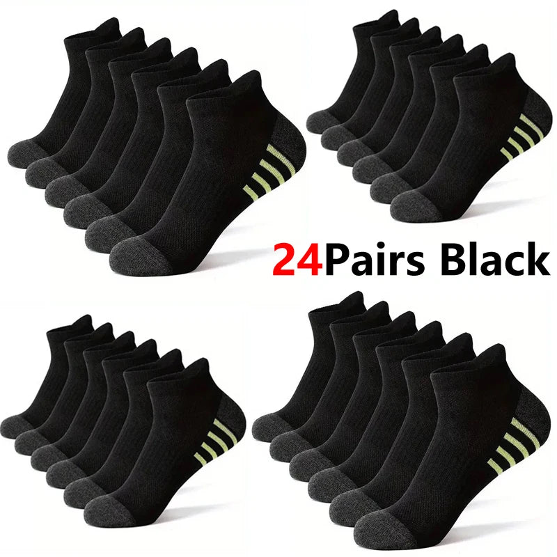 12Pairs Men's plus Size Sports Socks EU39-46 Breathable Comfortable Black White Leisure Outdoor Short Socks for Men