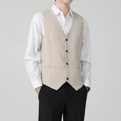 British Style Men's Business Double Row Button Suit Vest Casual Slimming Wedding Best Man Clothes Fashionable Plain Color