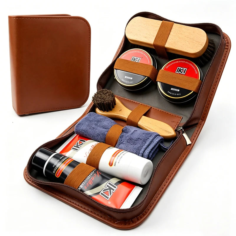 IKI Leather Shoe Care Kit - Premium Footwear Cleaning And Conditioning Set for Leather Goods