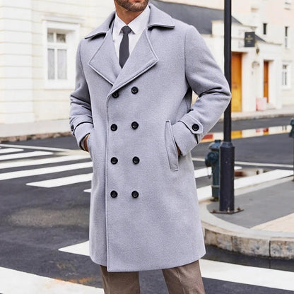 New Men's Double-breasted Woolen Coat Medium-length Windbreaker Suit Collar Regular Fit Sporty Style Chinese Manufacturer