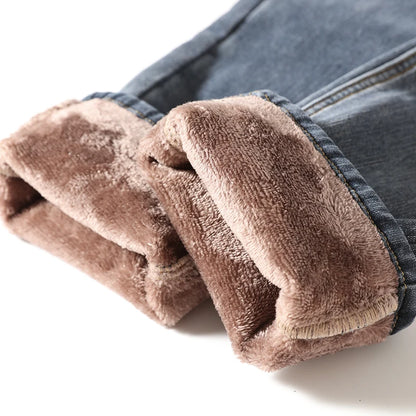 Winter Thickened Fleece Jeans Men's High Quality Slim Straight Elastic Casual Denim Pants Warm Plush Velvet Fashion Trousers
